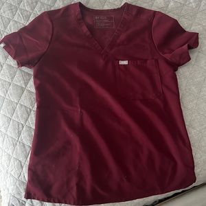 Maroon figs one pocket scrub tops